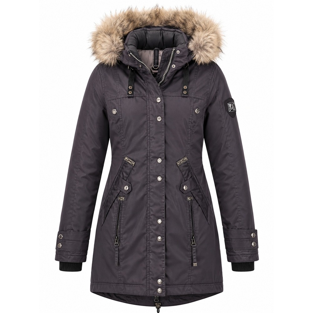 Ookpik World Women's XS Down Parka Fur Trim‎ Hood Winter Coat Brown Herringbone